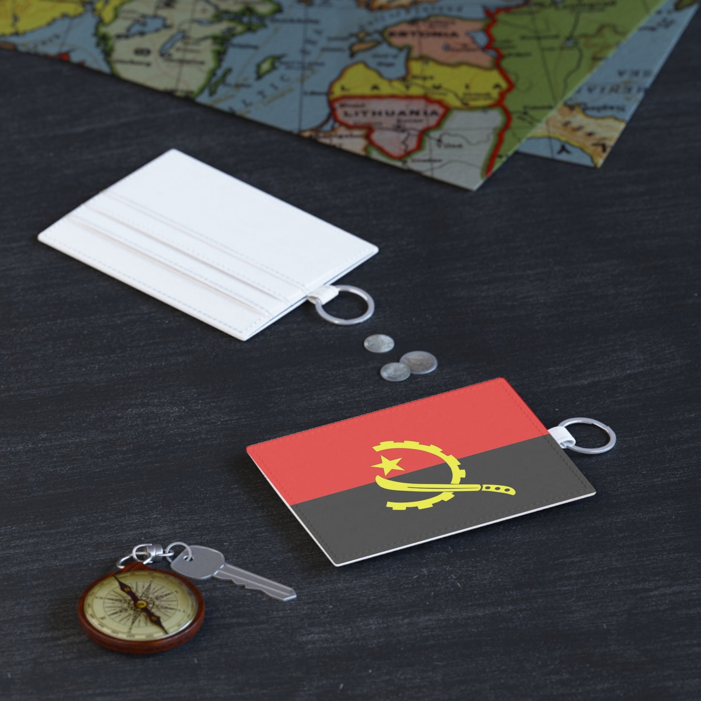 Angolan Flag Saffiano Leather Card Holder & Key Ring