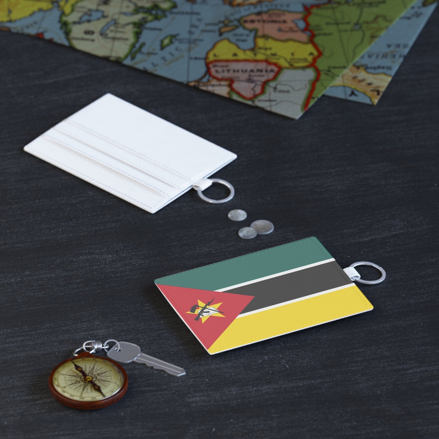 Mozambique Flag Saffiano Leather Card Holder & Key Ring