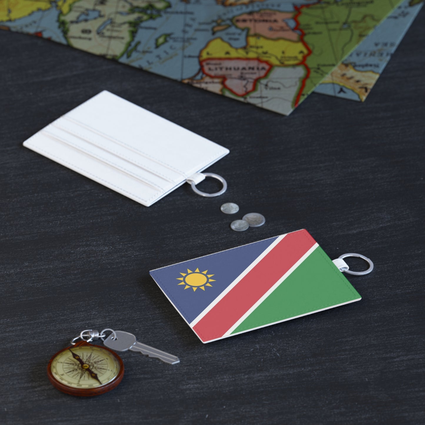 Namibian Flag Saffiano Leather Card Holder & Key Ring