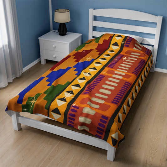 Kente-Inspired African Print Velveteen Blanket