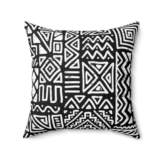 Black & White African Print Square Pillow
