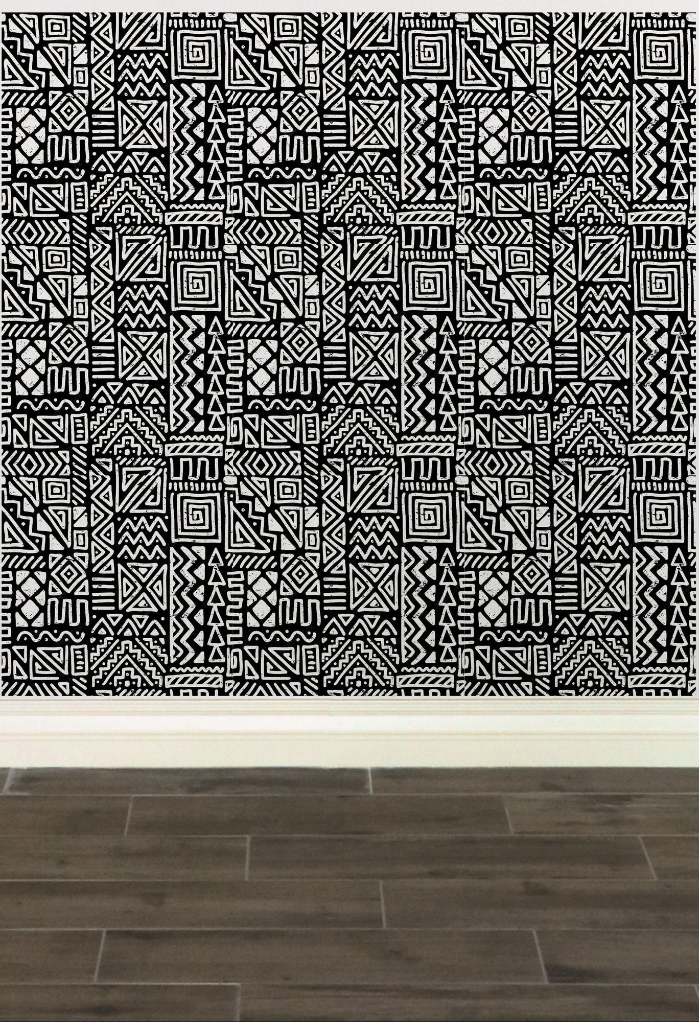 Black & White African Geometric Print Wallpaper