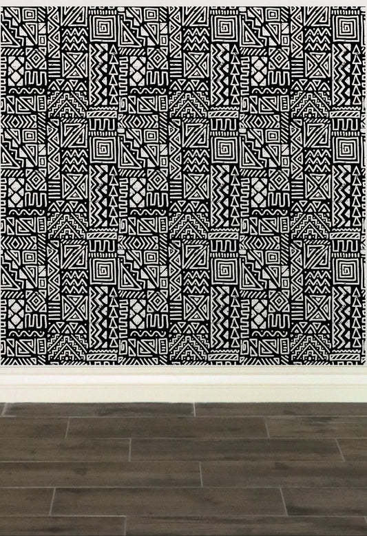 Black & White African Geometric Print Wallpaper