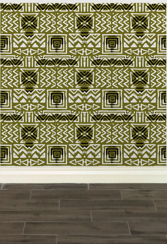 Light Olive African Print Wallpaper