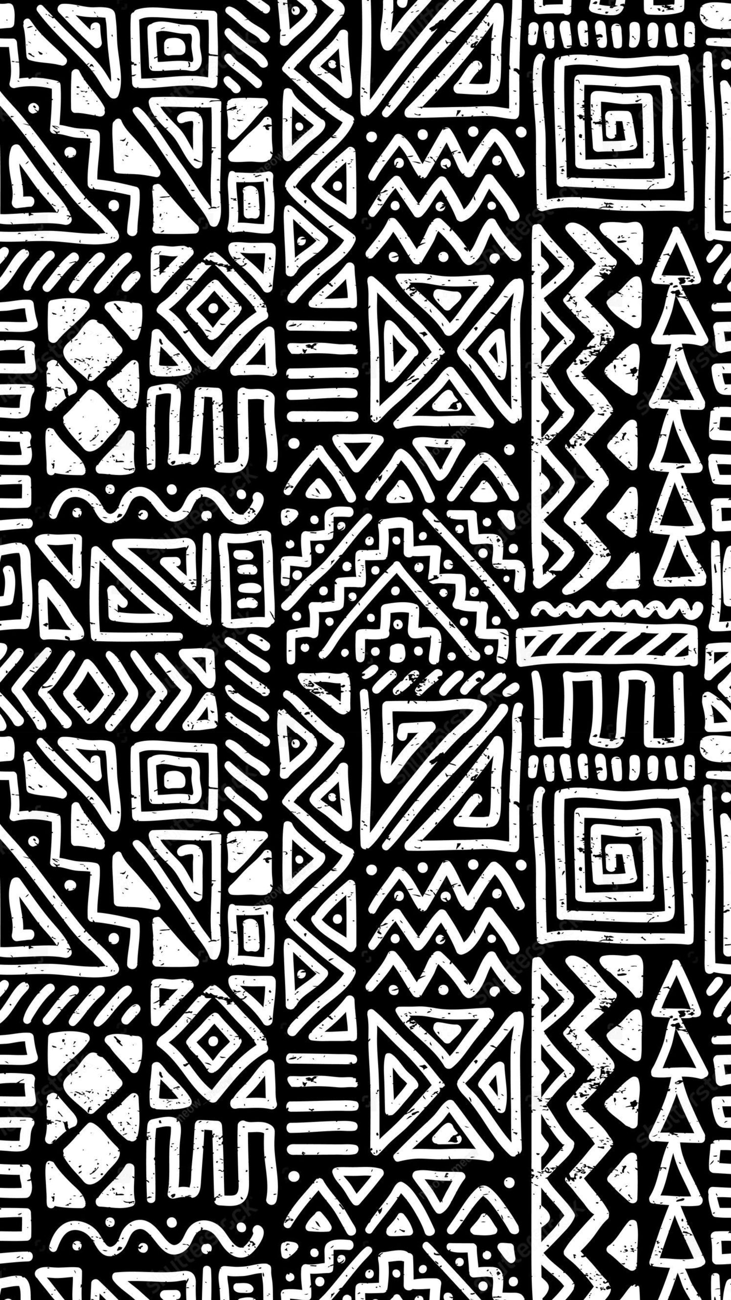 Black & White African Geometric Print Wallpaper